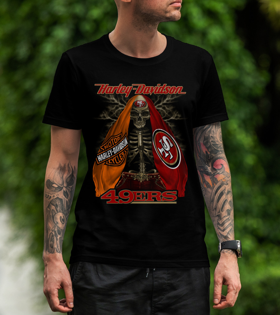 Harley Davidson San Francisco 49ers Skeleton With Motorcycles And S T-Shirt