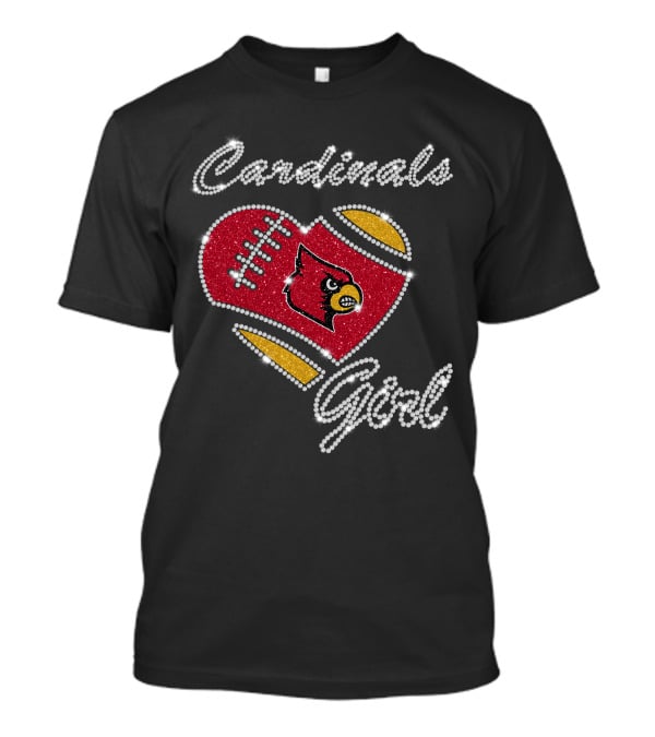 Cardinals Girl Louisville Football Heart Sparkle T-Shirt
