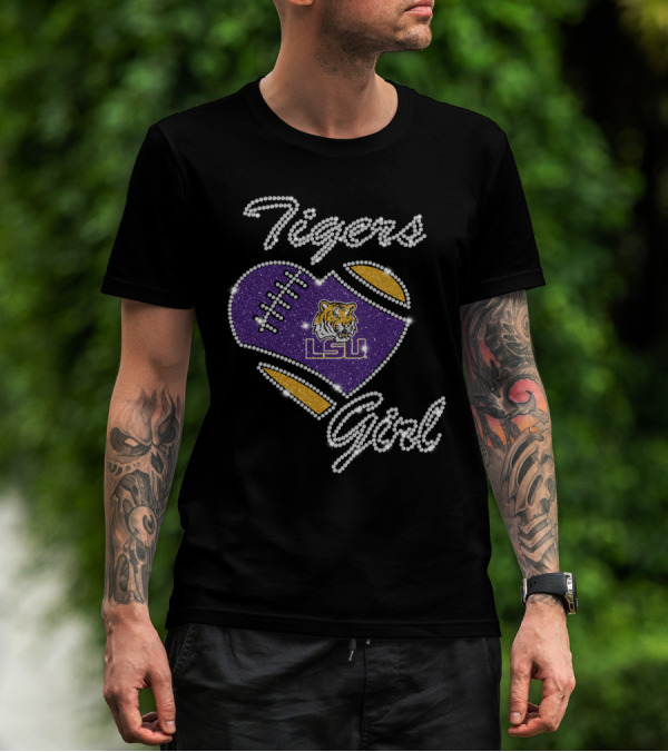 Tigers Girl Heart LSU Tigers Football Purple Gold T-Shirt