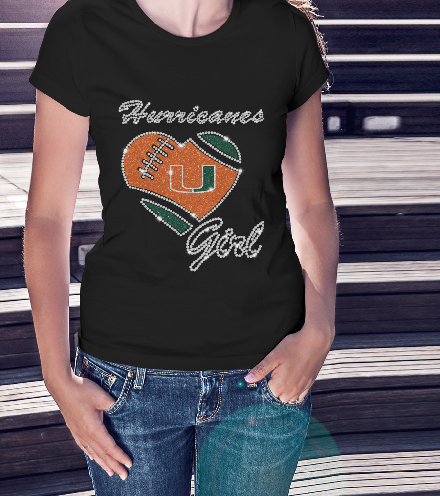 Hurricanes Girl Miami Hurricanes Heart Football U T-Shirt
