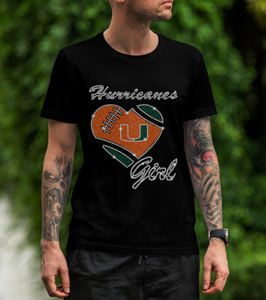 Hurricanes Girl Miami Hurricanes Heart Football U T-Shirt