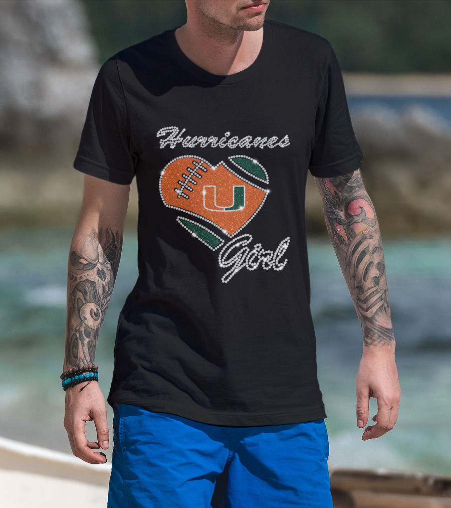 Hurricanes Girl Miami Hurricanes Heart Football U T-Shirt