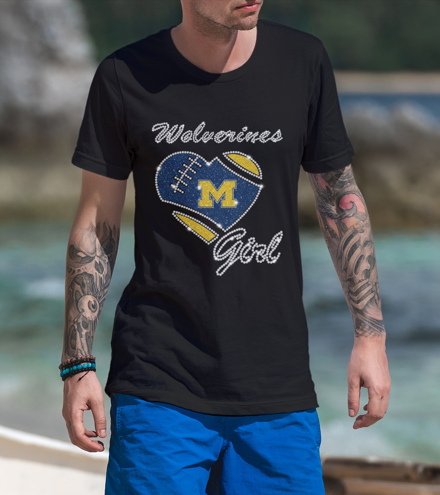Wolverines Girl Heart Football M Michigan Wolverines T-Shirt