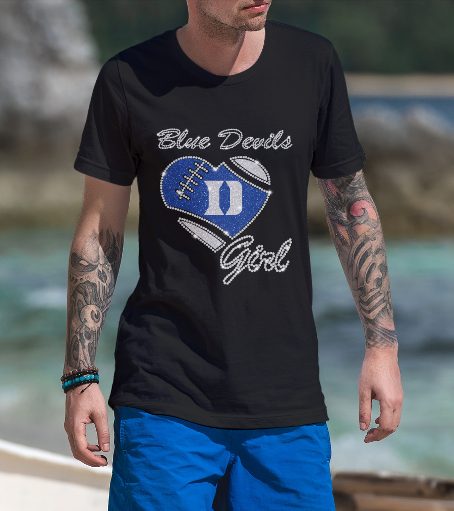 Blue Devils Girl D Football Heart T-Shirt