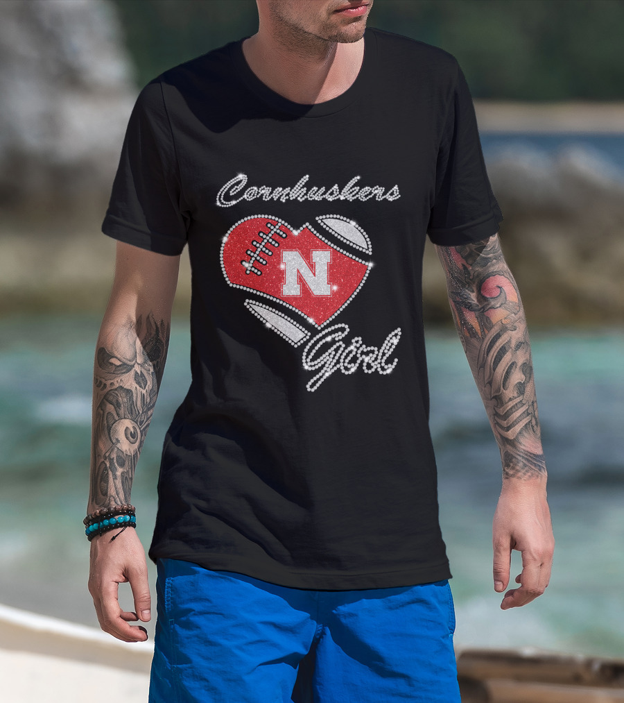 Cornhuskers Girl N Nebraska Football Heart T-Shirt