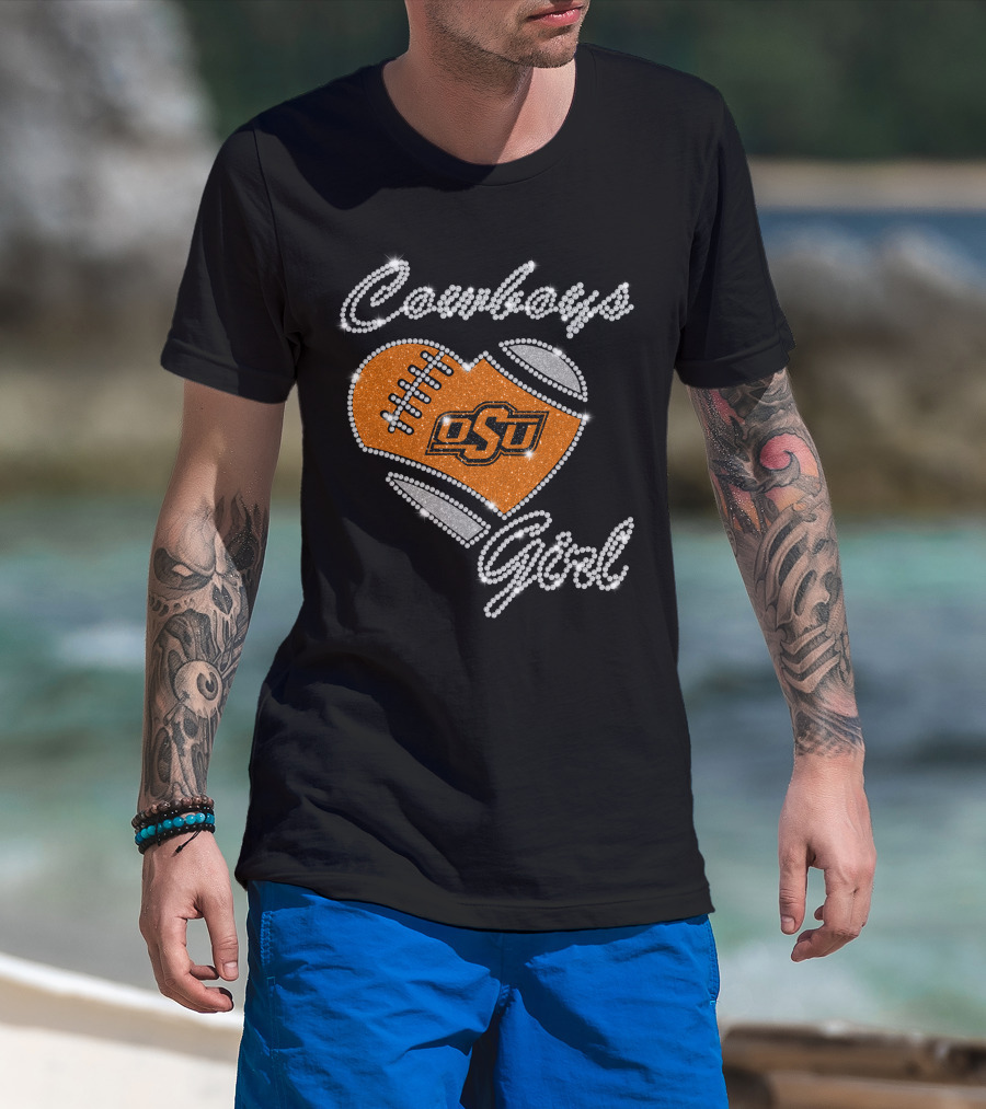 Cowboys Girl Osu Oklahoma State Football Heart T-Shirt