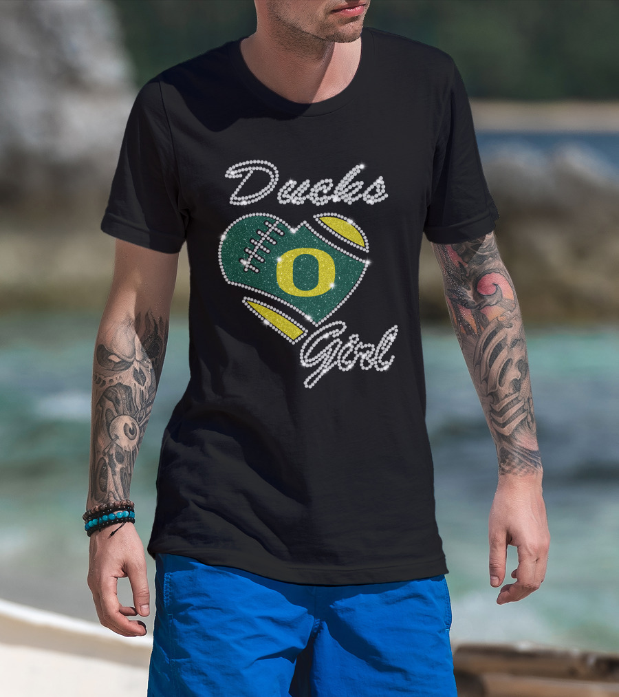 Oregon Ducks Girl Heart Football Sparkle T-Shirt