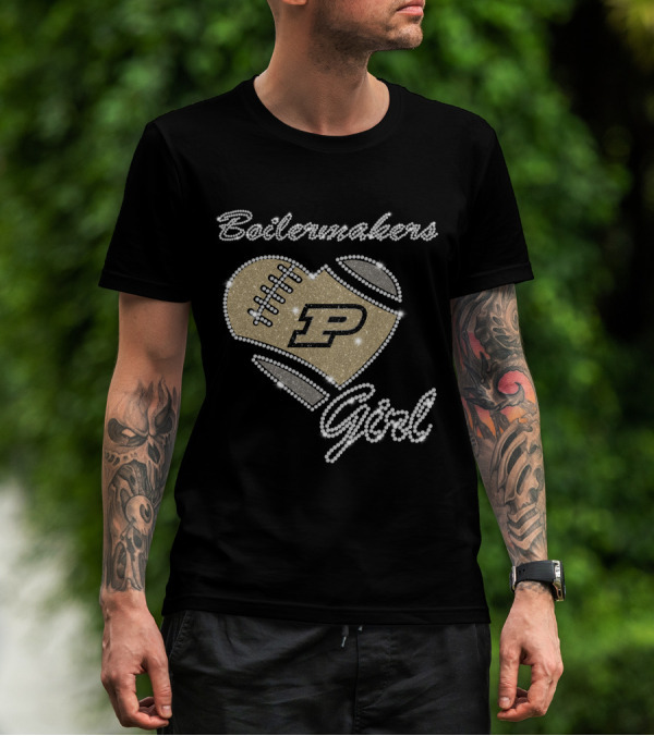 Boilermakers Girl Purdue Football Heart P Logo T-Shirt
