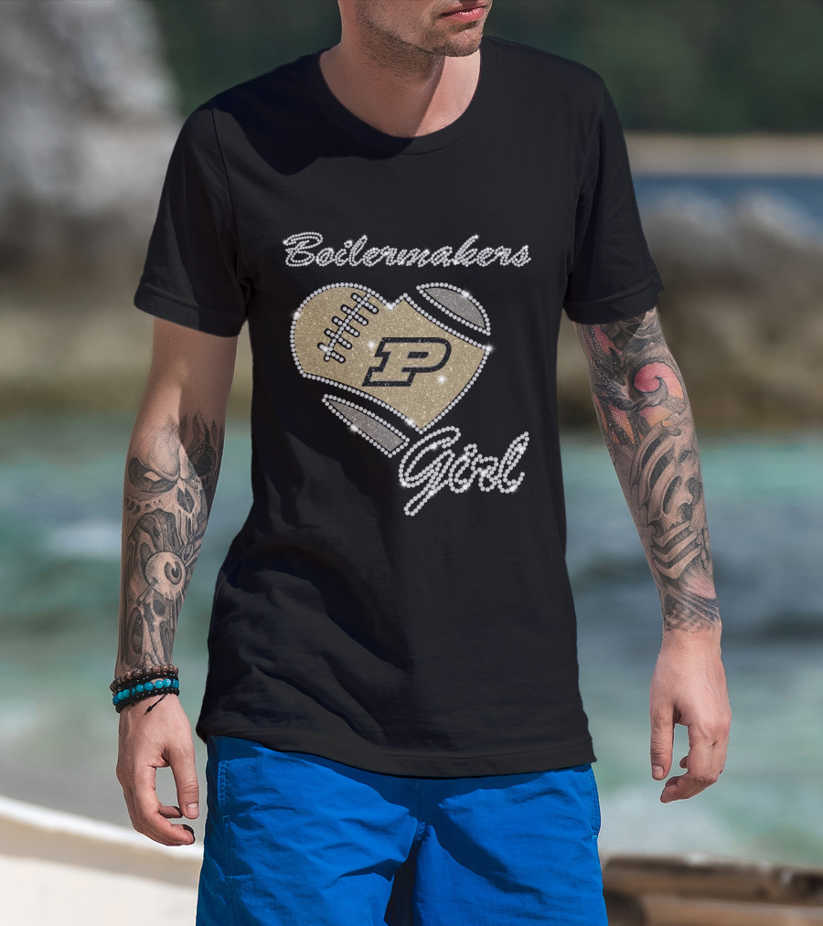 Boilermakers Girl Purdue Football Heart P Logo T-Shirt