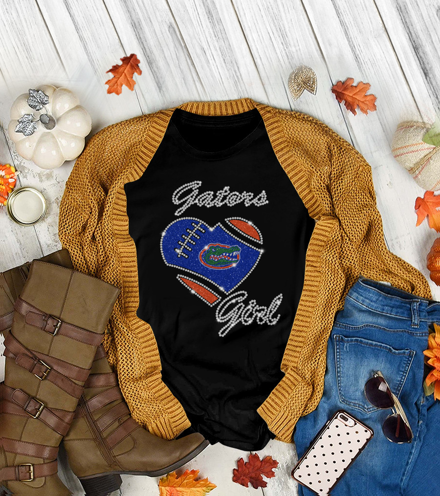 Gators Girl Florida Gators Heart Football Sparkle T-Shirt