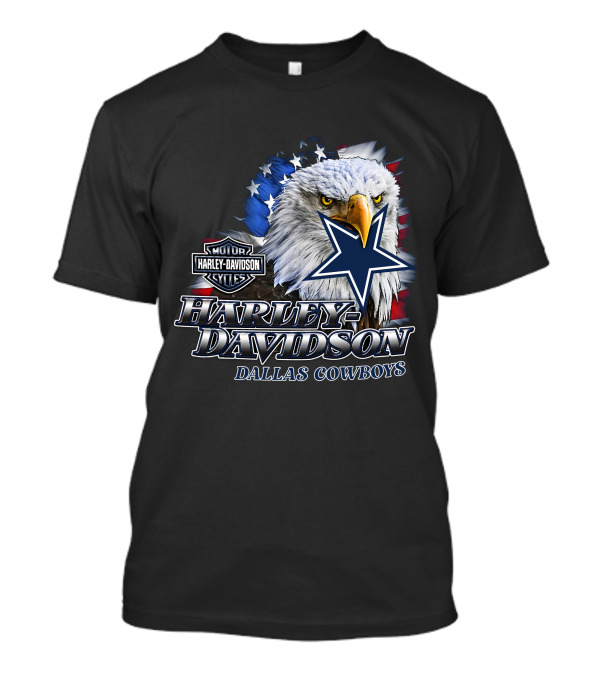 Harley Davidson Dallas Cowboys Motor Cycles Eagle Flag Star T-Shirt
