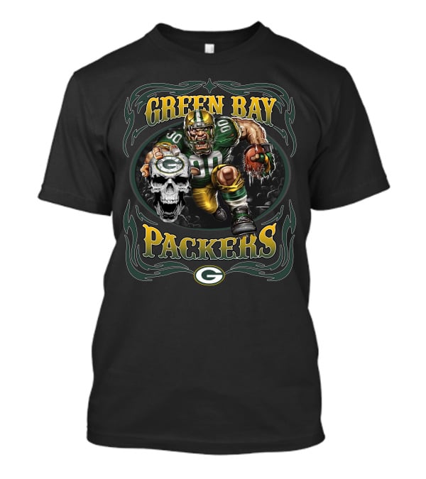 Green Bay Packers Fierce Football Warrior With Skull And Helmet T-Shirt