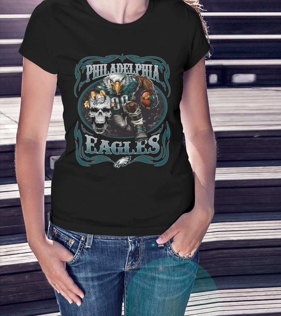 Philadelphia Eagles Fierce Mascot With Skull And Football T-Shirt