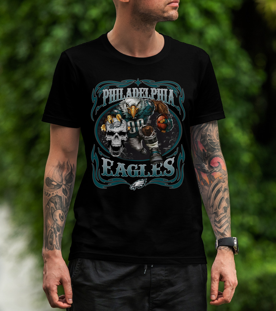 Philadelphia Eagles Fierce Mascot With Skull And Football T-Shirt