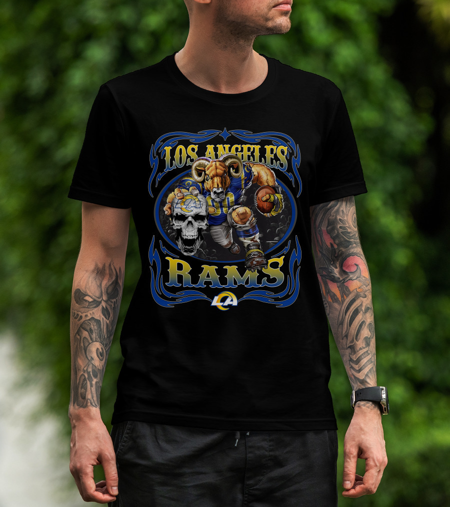 Los Angeles Rams 80 Skull Football Bold Lca Iconic Fierce Warrior T-Shirt