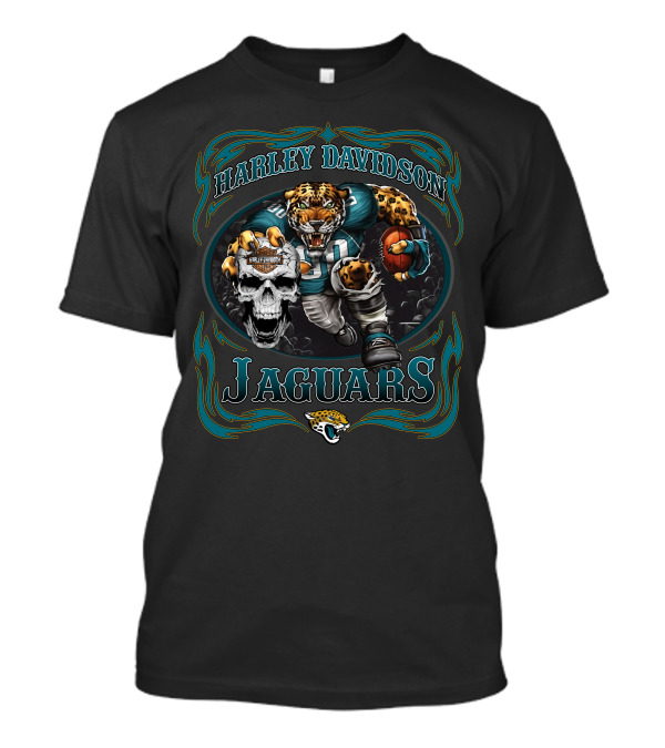 Harley Davidson Jaguars Football Player And Skull T-Shirt