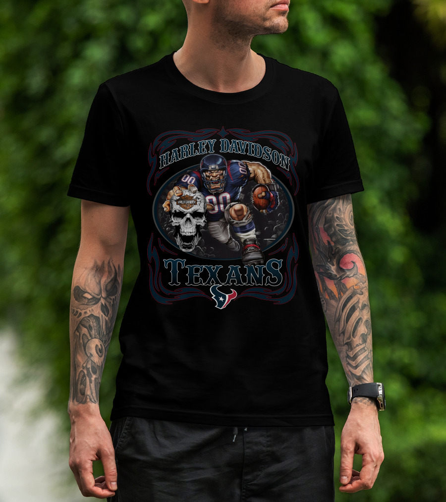 Harley Davidson Texans Football Skull T-Shirt