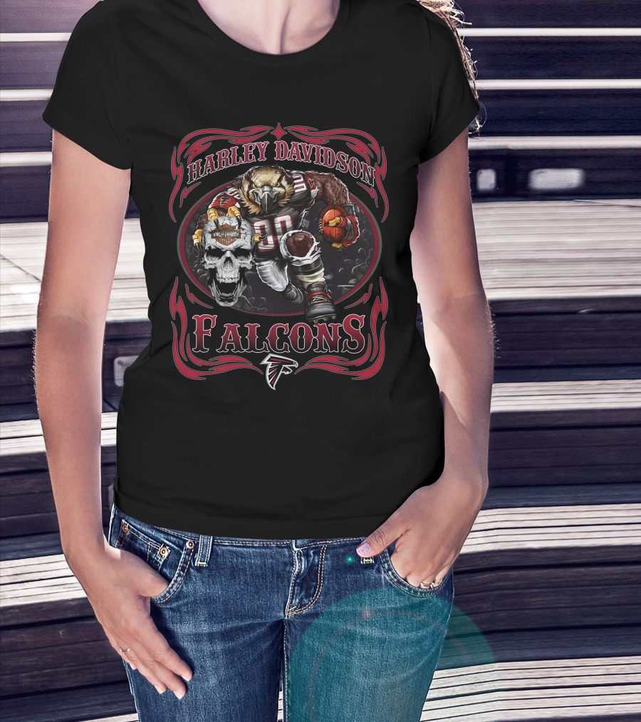 Harley Davidson Atlanta Falcons Football Skull T-Shirt