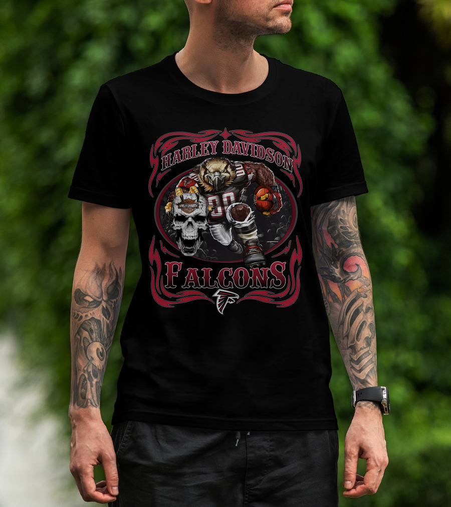 Harley Davidson Atlanta Falcons Football Skull T-Shirt