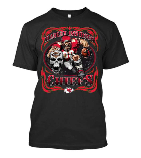 Harley Davidson Kansas City Chiefs Nfl Football Player Skull T-Shirt