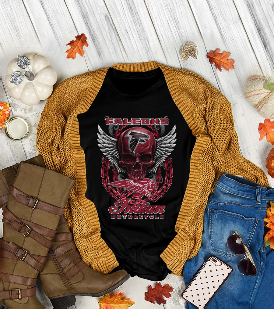 Atlanta Falcons Indian Motorcycle Skull Wings Chains T-Shirt