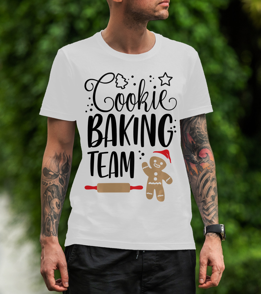 Cookie Baking Team Christmas Xmas Crew Gingerbread Santa Rolling Pin Tree Star T-Shirt