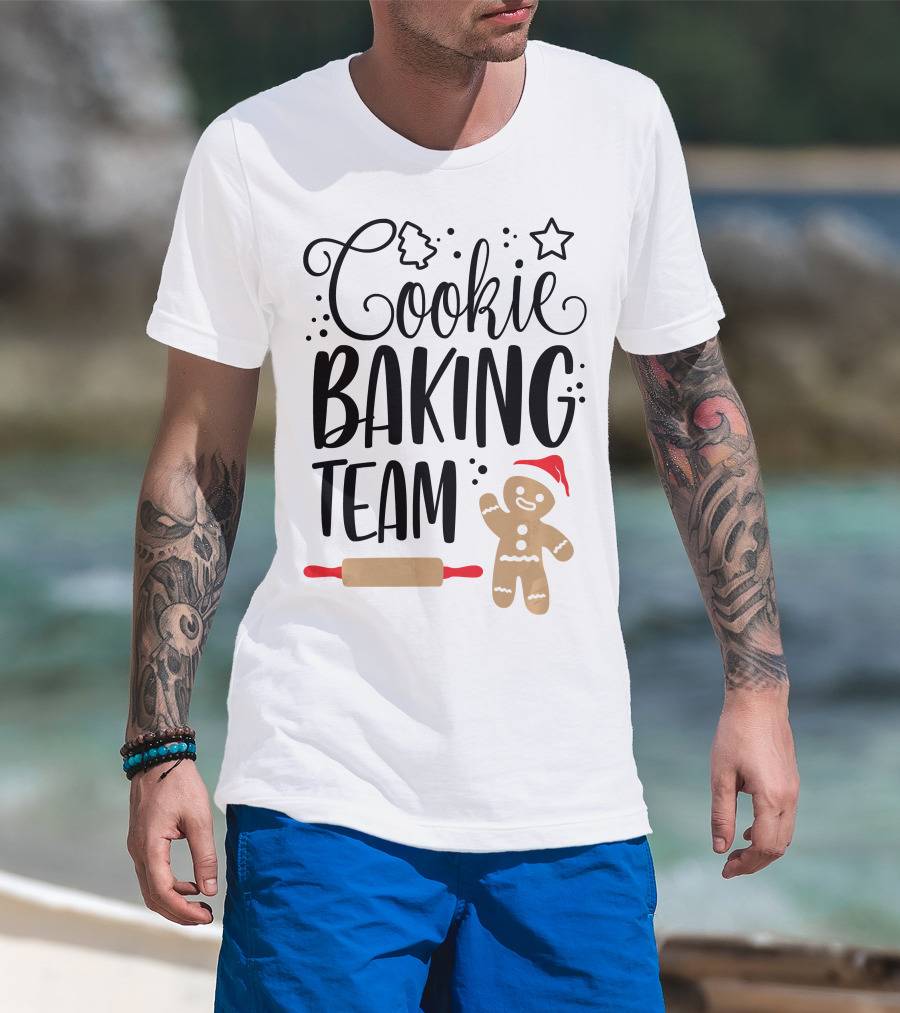 Cookie Baking Team Christmas Xmas Crew Gingerbread Santa Rolling Pin Tree Star T-Shirt