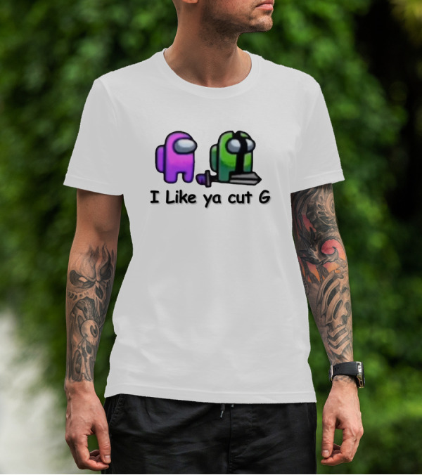 Among Us I Like Ya Cut G Purple And Green Characters With Sword T-Shirt