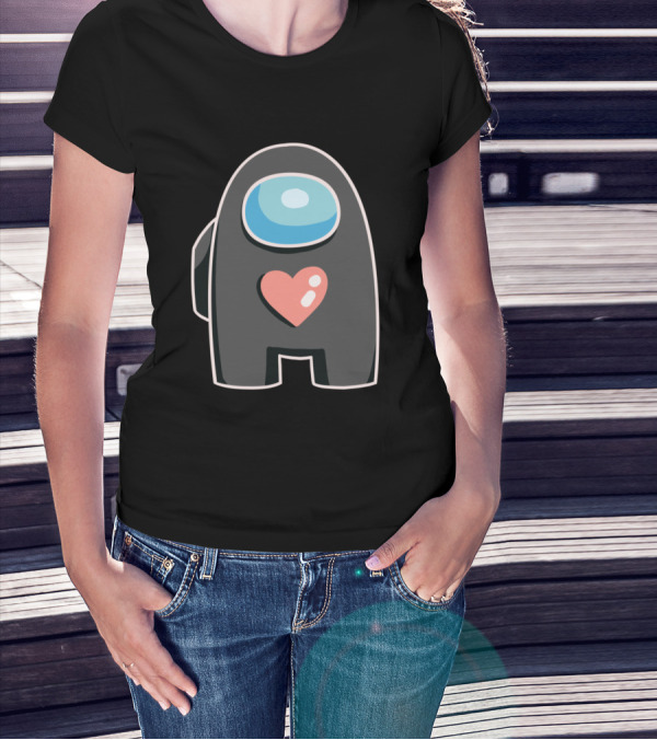 Black Among Us Crewmate With Pink Heart T-Shirt