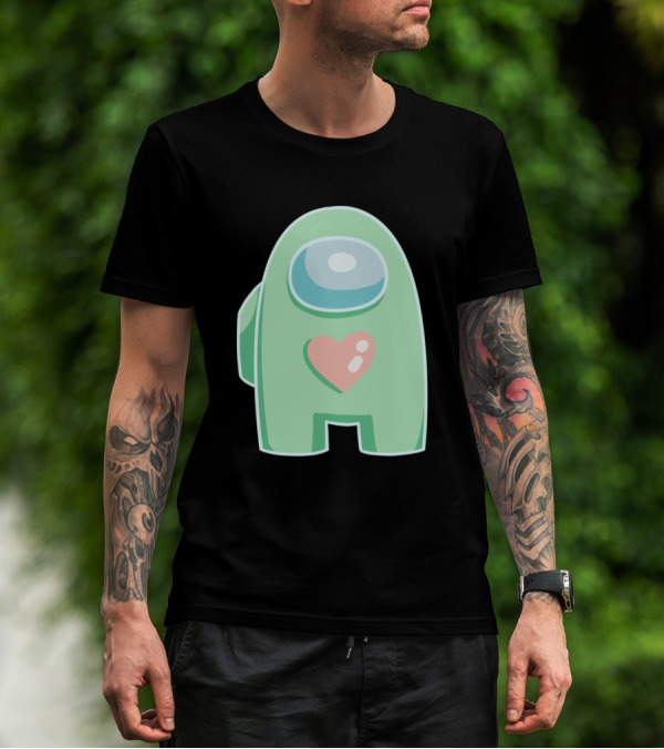 Green Among Us Crewmate With Heart T-Shirt