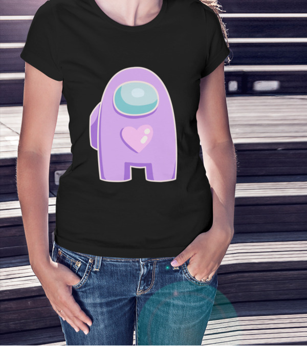 Purple Among Us Crewmate With Heart T-Shirt