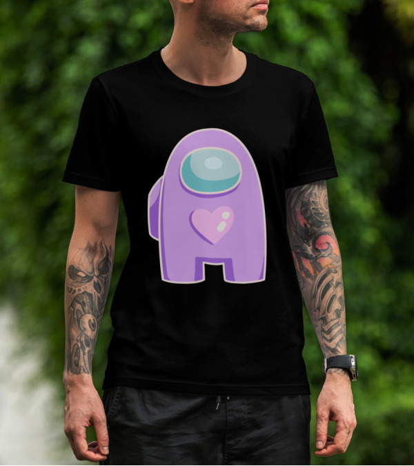 Purple Among Us Crewmate With Heart T-Shirt
