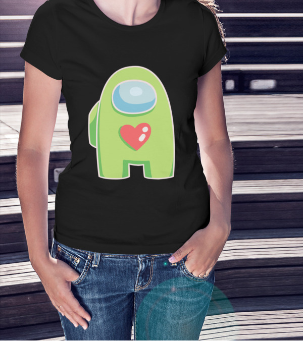 Yellow Green Among Us Crewmate With Heart T-Shirt