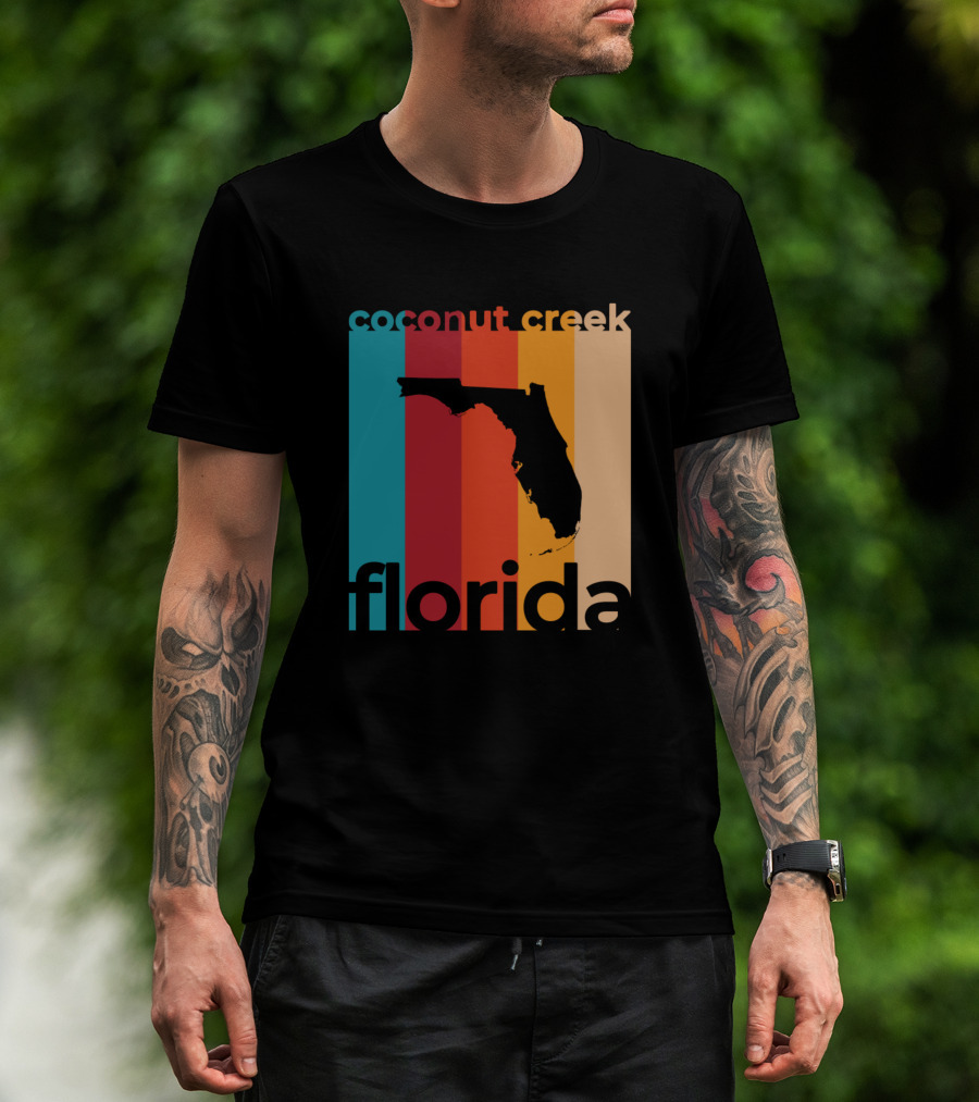 Coconut Creek Florida Vintage State Silhouette Retro Stripes T-Shirt