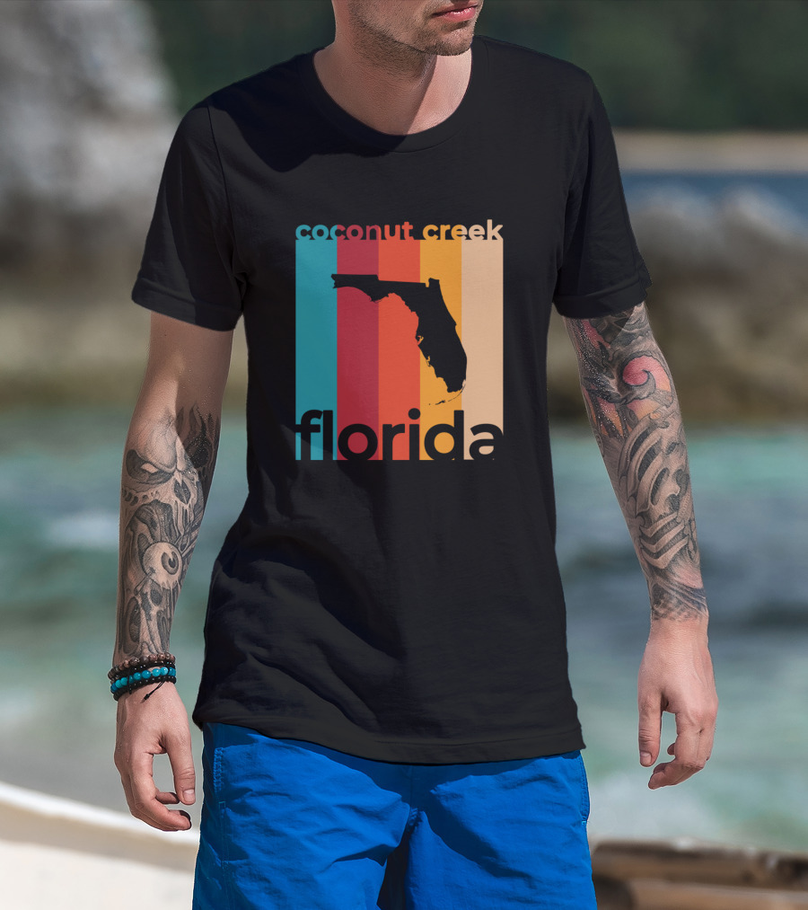 Coconut Creek Florida Vintage State Silhouette Retro Stripes T-Shirt