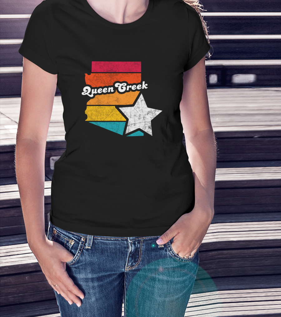 Queen Creek Arizona Vintage Map Star Retro Stripe T-Shirt