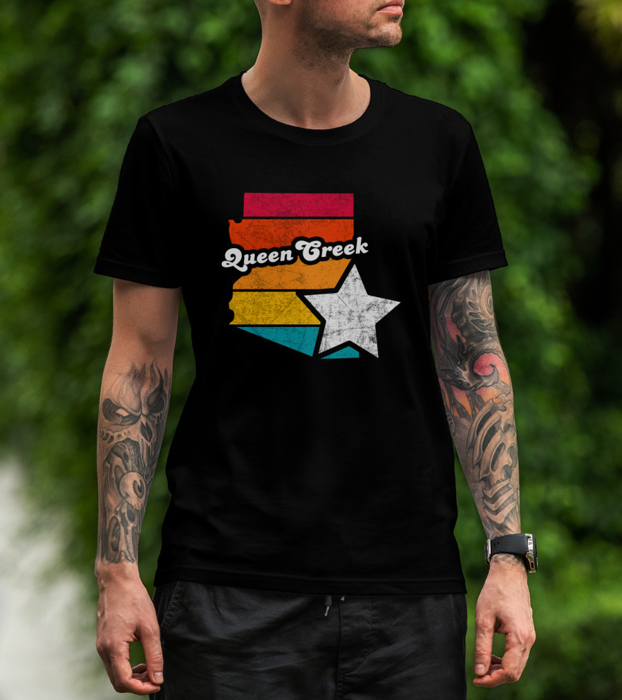 Queen Creek Arizona Vintage Map Star Retro Stripe T-Shirt