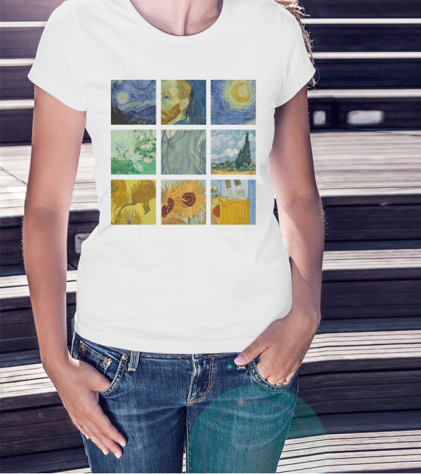 Vincent Van Gogh's Starry Night Sunflowers Bedroom Almond Blossom Cypress Self-Portrait Painting Collection 01 T-Shirt