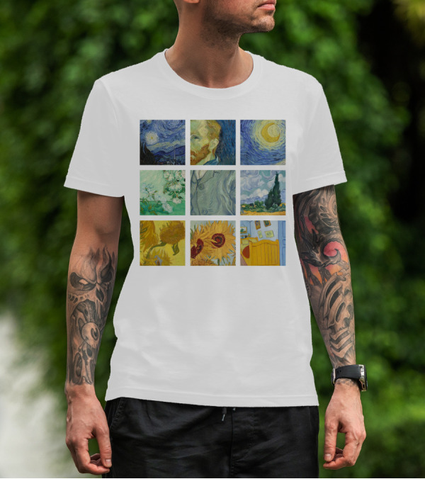 Vincent Van Gogh's Starry Night Sunflowers Bedroom Almond Blossom Cypress Self-Portrait Painting Collection 01 T-Shirt
