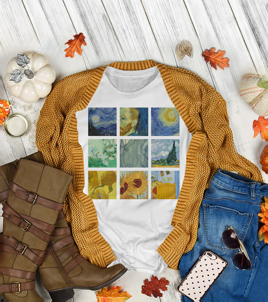 Vincent Van Gogh's Starry Night Sunflowers Bedroom Almond Blossom Cypress Self-Portrait Painting Collection 01 T-Shirt