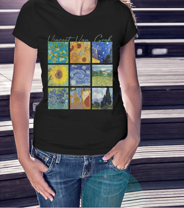 Vincent Van Gogh Almond Blossoms Sunflowers Starry Night Irises Bedroom Cypress T-Shirt
