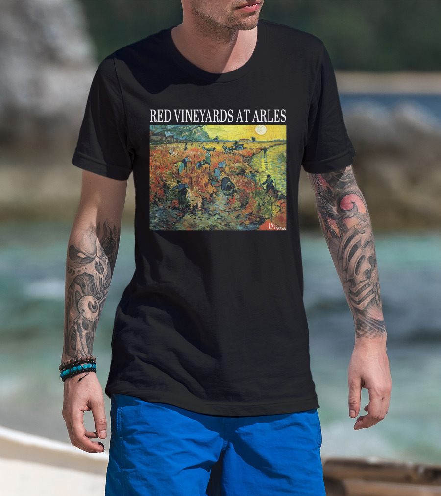 Red Vineyards At Arles Vincent Van Gogh Painting Dark T-Shirt