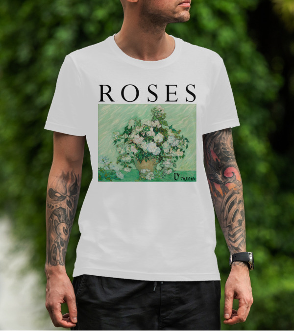 ROSES Vincent Van Gogh Green Floral Painting T-Shirt