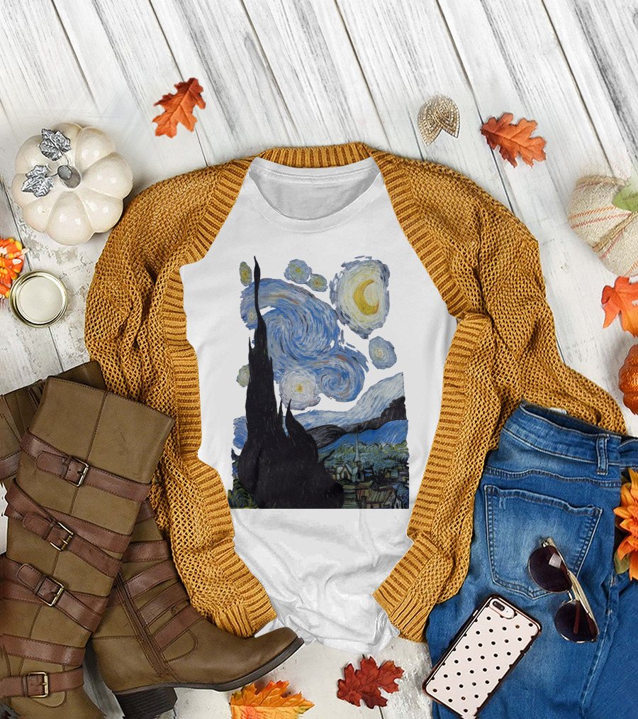 Starry Night Vincent Van Gogh Painting Swirls and Sky T-Shirt