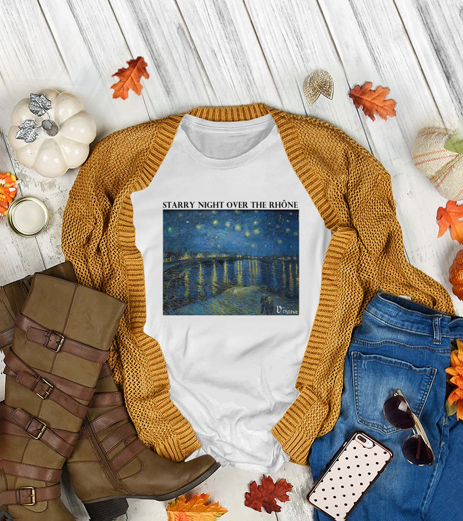 Starry Night Over the Rhône Vincent Van Gogh Vivid Blue Waterscape T-Shirt