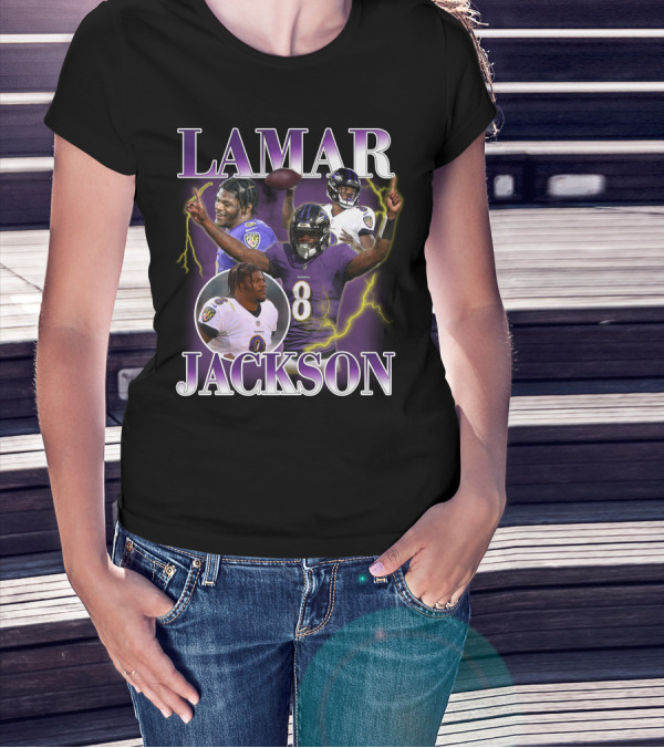 LAMAR JACKSON Baltimore Ravens Quarterback Collage T-Shirt