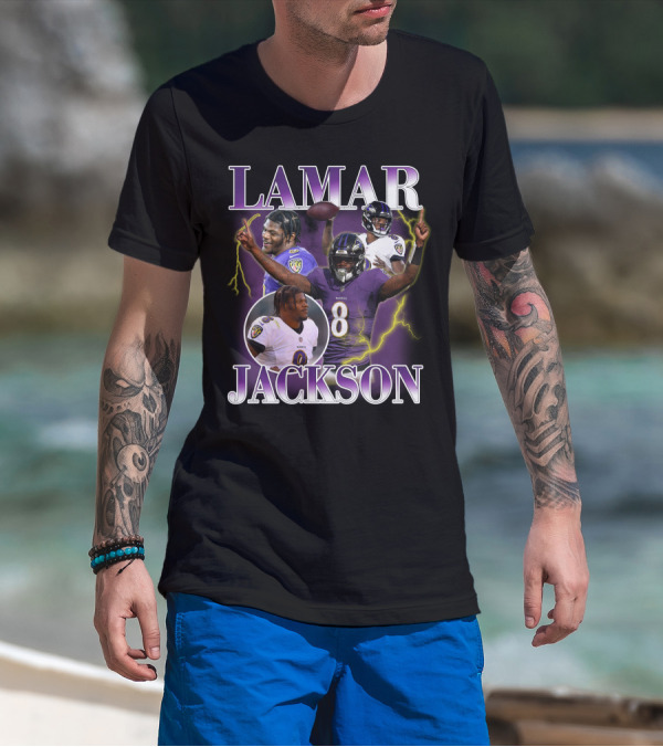 LAMAR JACKSON Baltimore Ravens Quarterback Collage T-Shirt