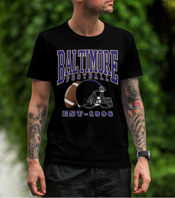 Baltimore Football EST-1996 Helmet And Ball Retro Sports T-Shirt