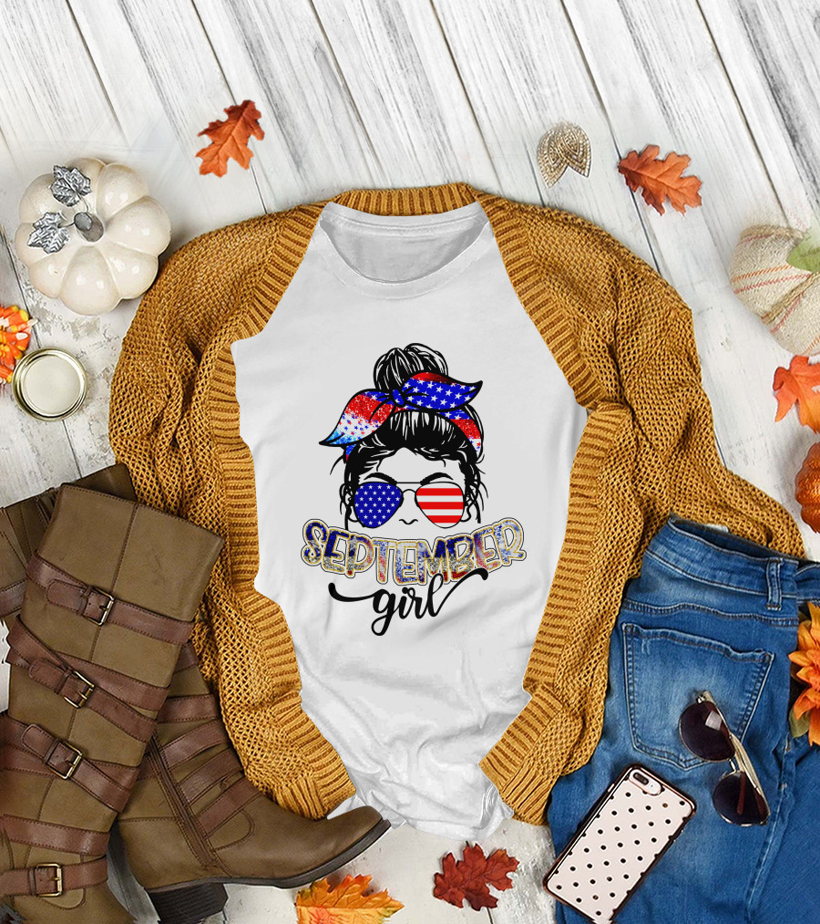 September Girl American Flag Bandana and Sunglasses T-Shirt