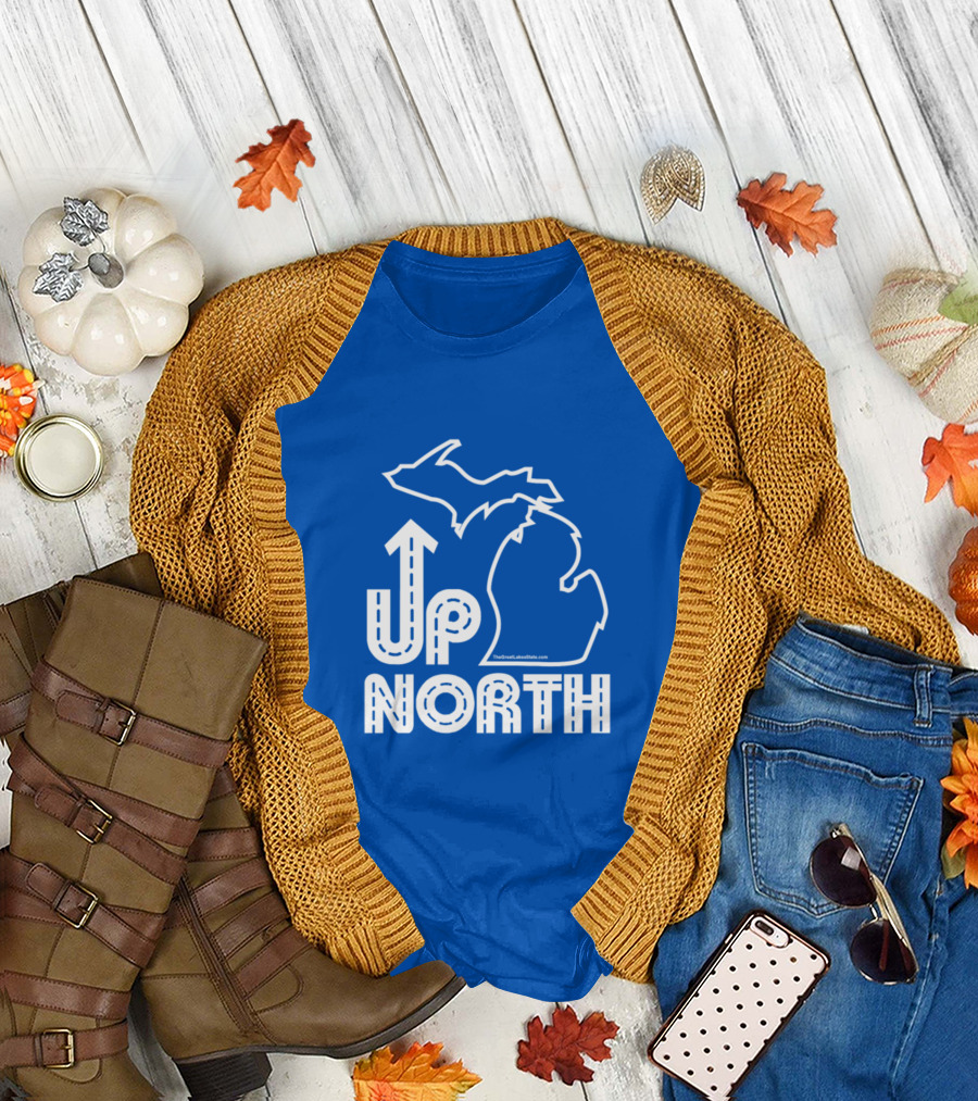 Up North Michigan Map Outline Vintage Fit T-Shirt